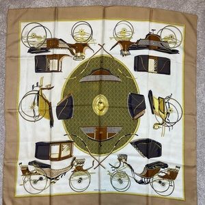HERMES Les Voitures a Transformation Silk Scarf 90